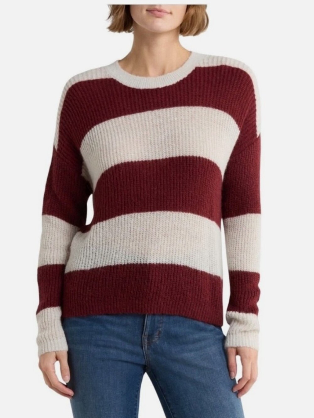 Madewell Rosario Rugby Stripe Alpaca Blend Sweater In Burgundy Size Small